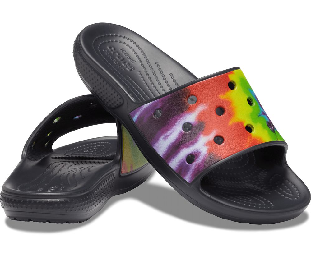 Crocs Classic Tie-Dye Graphic Badesandaler Dame Sort | 180-NWRPOZ