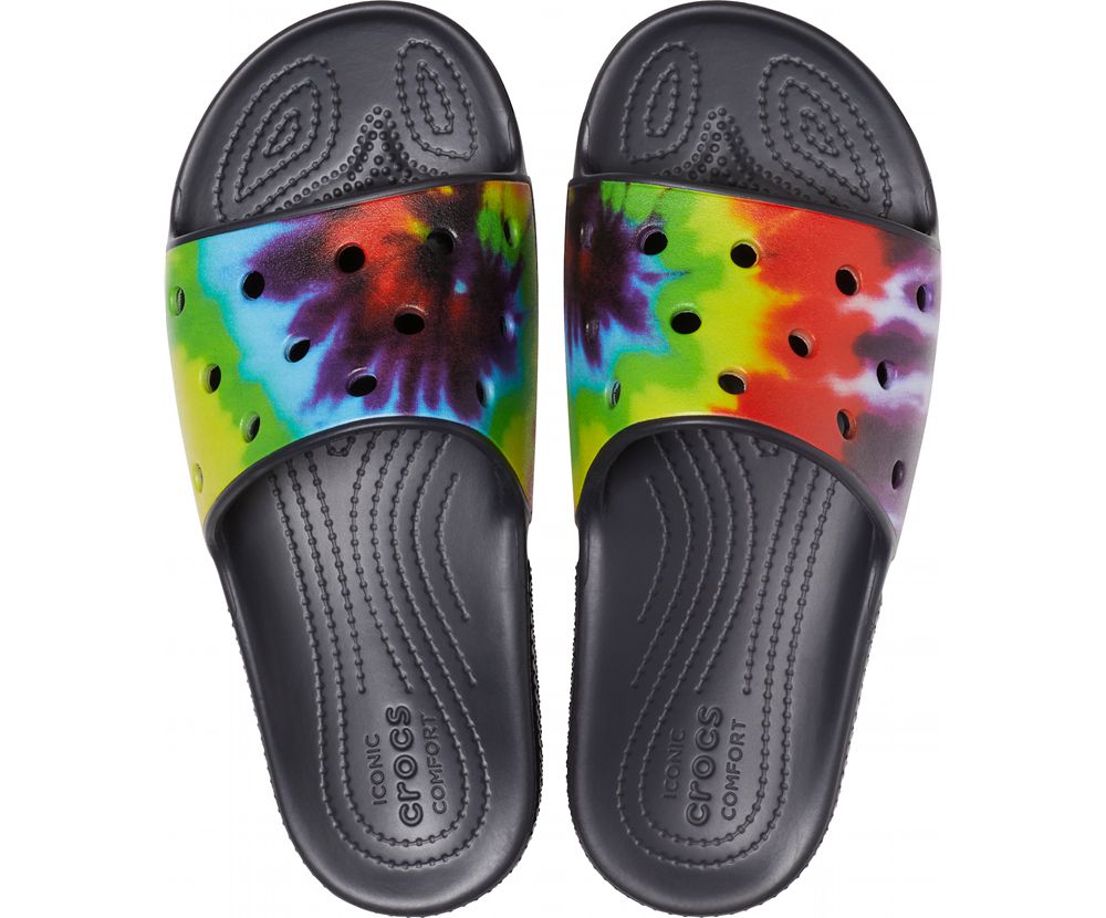 Crocs Classic Tie-Dye Graphic Badesandaler Dame Sort | 180-NWRPOZ