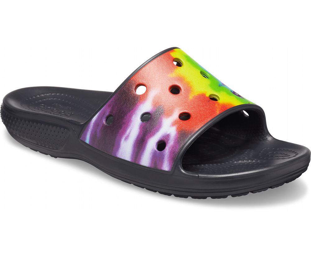 Crocs Classic Tie-Dye Graphic Badesandaler Dame Sort | 180-NWRPOZ