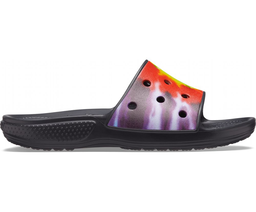 Crocs Classic Tie-Dye Graphic Badesandaler Dame Sort | 180-NWRPOZ