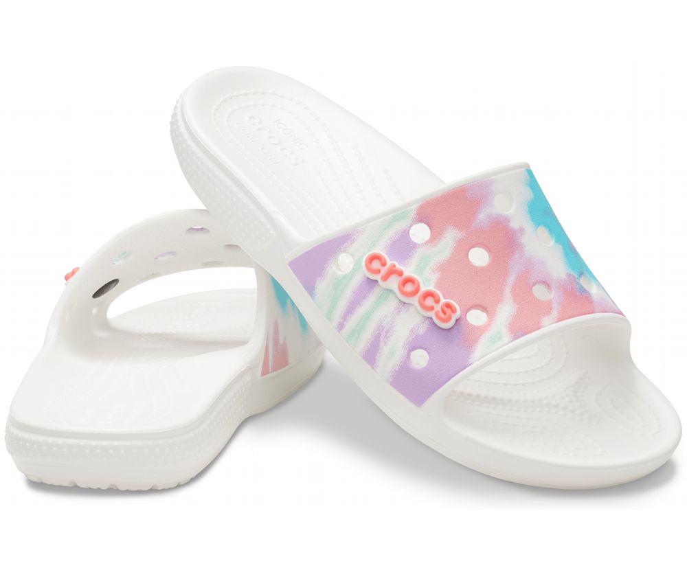 Crocs Classic Tie-Dye Graphic Badesandaler Dame Hvide | 269-ZHYROL