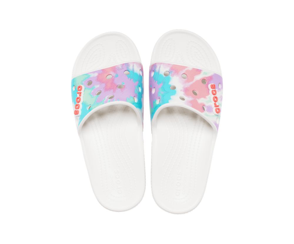 Crocs Classic Tie-Dye Graphic Badesandaler Dame Hvide | 269-ZHYROL