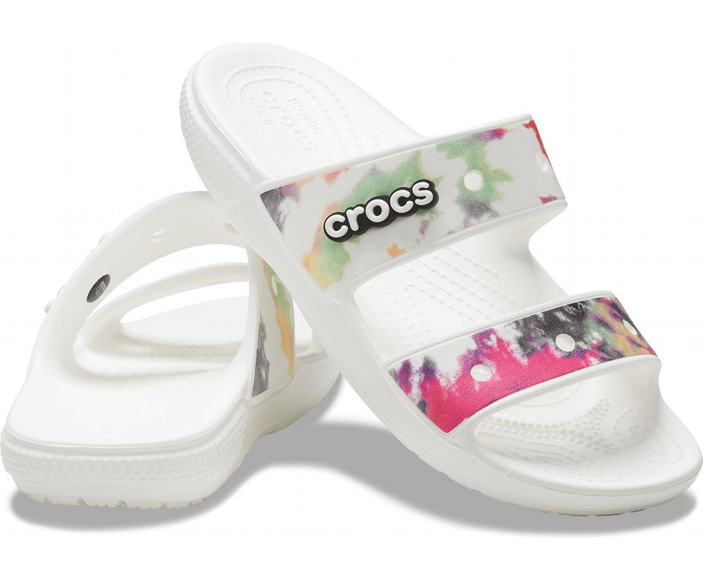 Crocs Classic Tie-Dye Graphic Sandaler Dame Hvide | 587-ZUJMRY