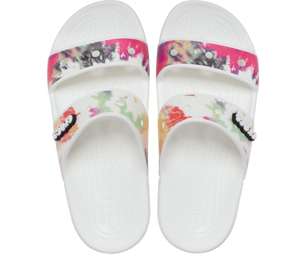 Crocs Classic Tie-Dye Graphic Sandaler Dame Hvide | 587-ZUJMRY