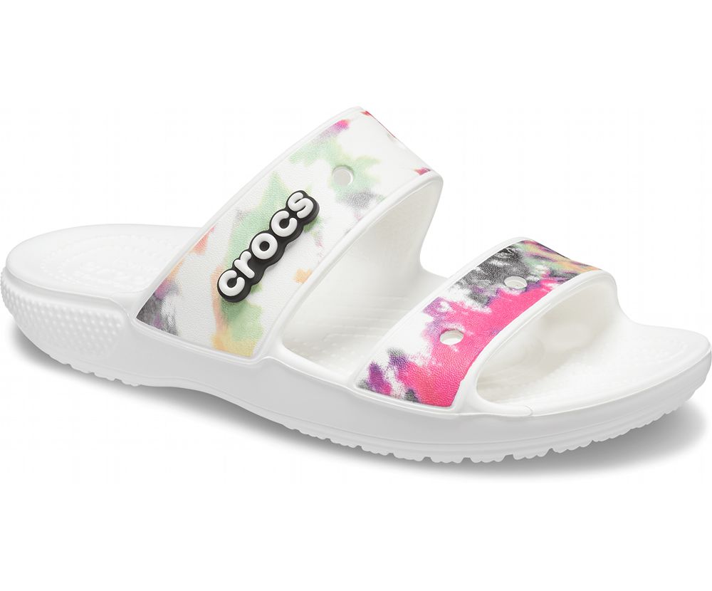 Crocs Classic Tie-Dye Graphic Sandaler Dame Hvide | 587-ZUJMRY