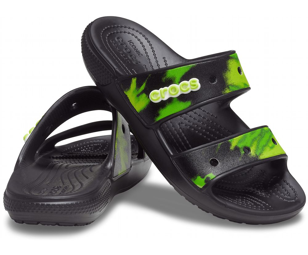 Crocs Classic Tie-Dye Graphic Sandaler Herre Sort | 563-NLJRFE