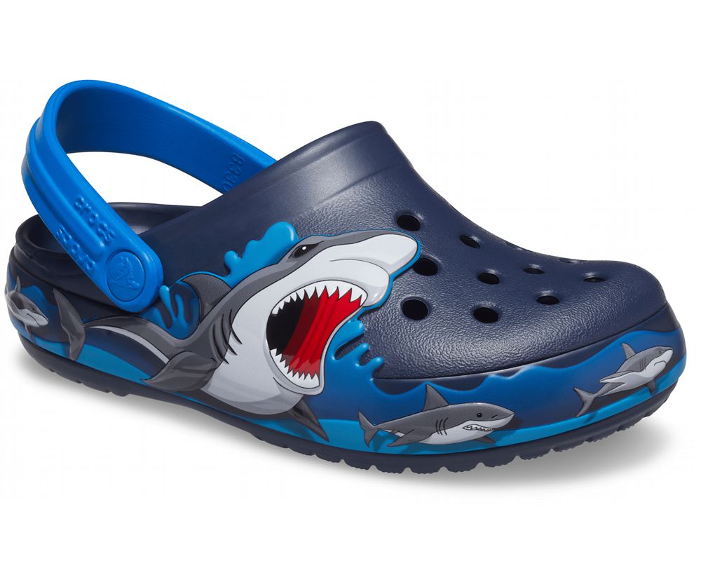 Crocs Fun Lab Shark Lights Træsko Drenge Mørkeblå | 863-QPEMRL