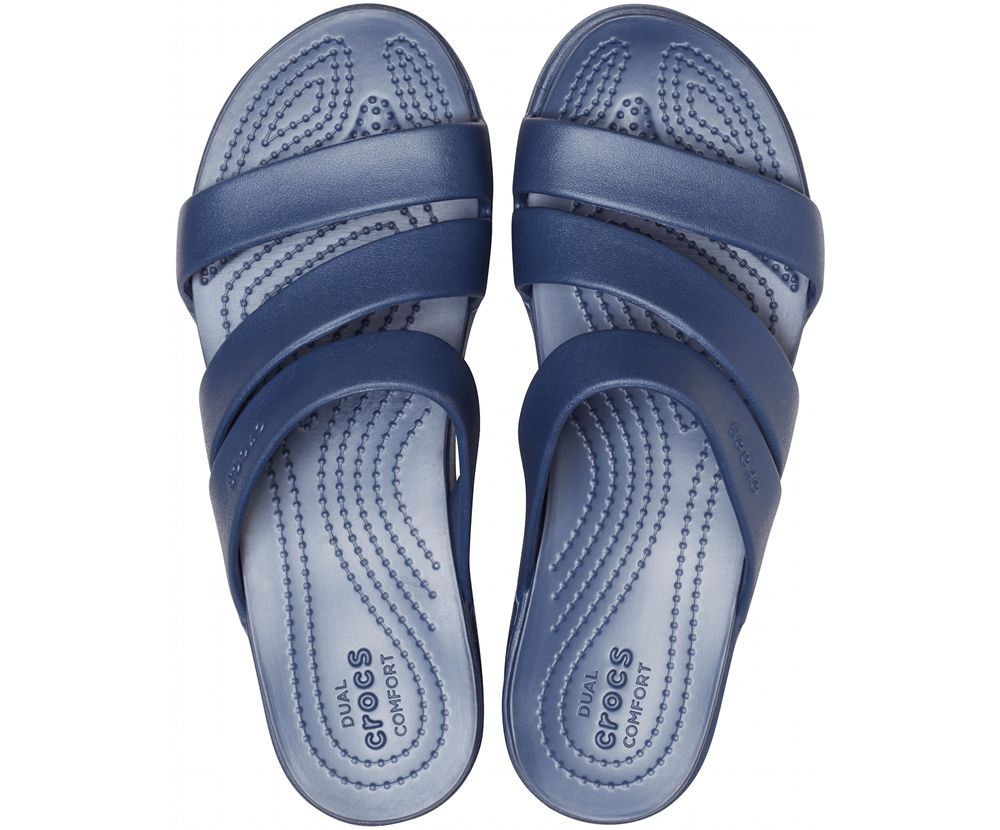 Crocs Monterey Strappy Kilehæl Sandaler Dame Mørkeblå | 061-CILBPH