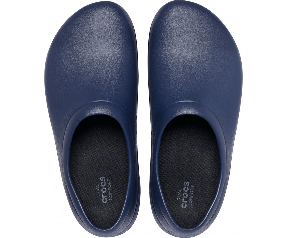 Crocs On-The-Clock Arbejds Slip-On Træsko Dame Mørkeblå | 614-GRHUJQ