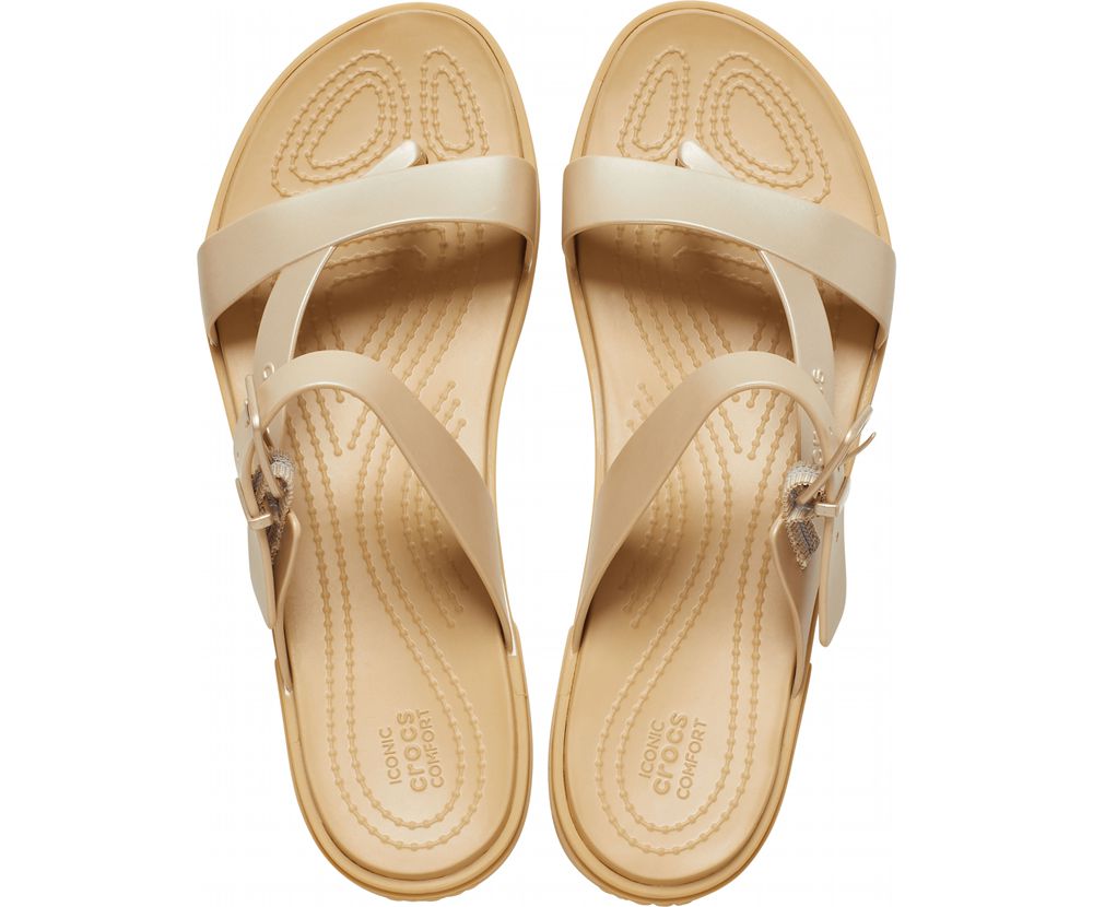 Crocs Tulum Metallic Tå Post Klipklapper Dame Guld | 179-IMRKPO