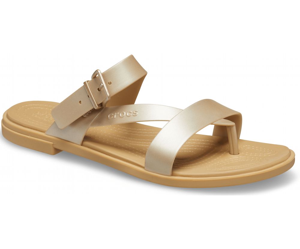 Crocs Tulum Metallic Tå Post Klipklapper Dame Guld | 179-IMRKPO