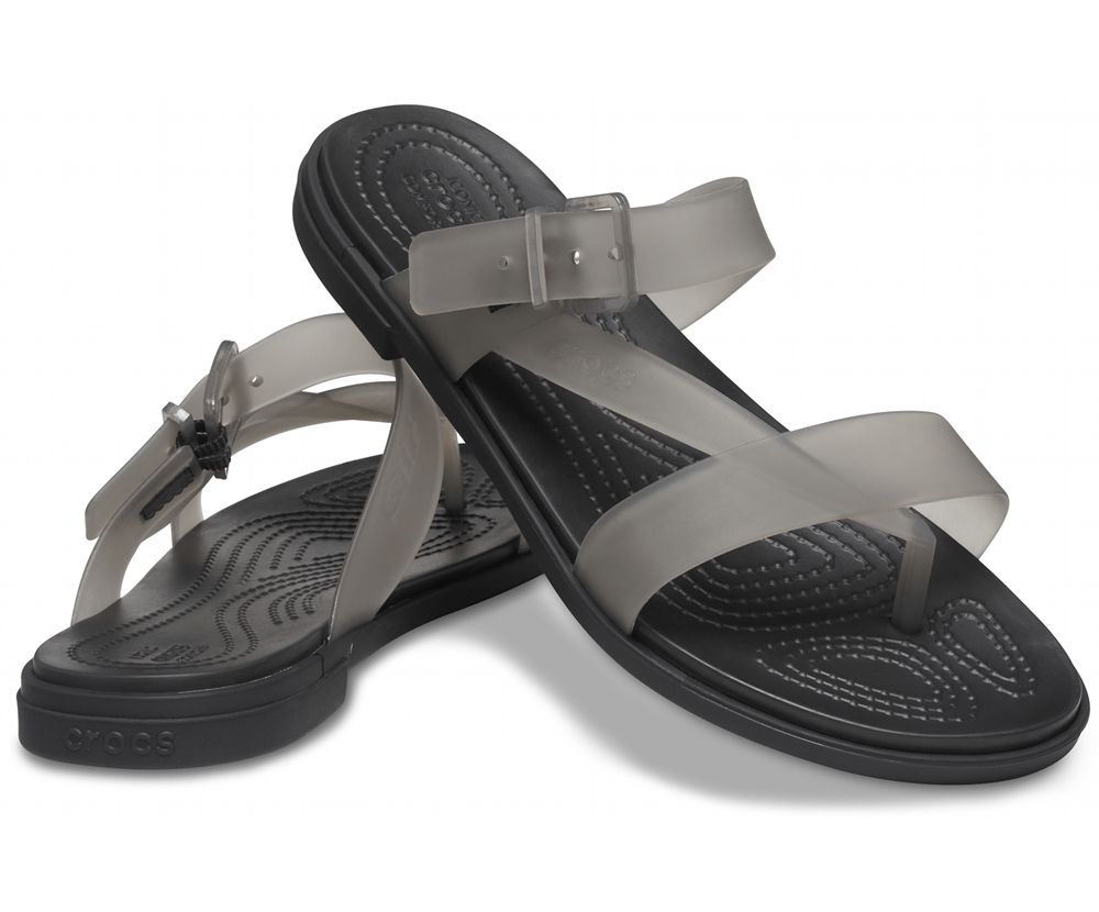 Crocs Tulum Translucent Tå Post Klipklapper Dame Sort | 920-GZXLBI