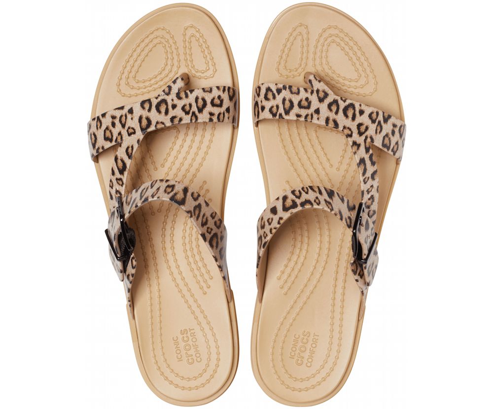 Crocs Tulum Tå Post Sandaler Dame Leopard | 402-OZXMVY